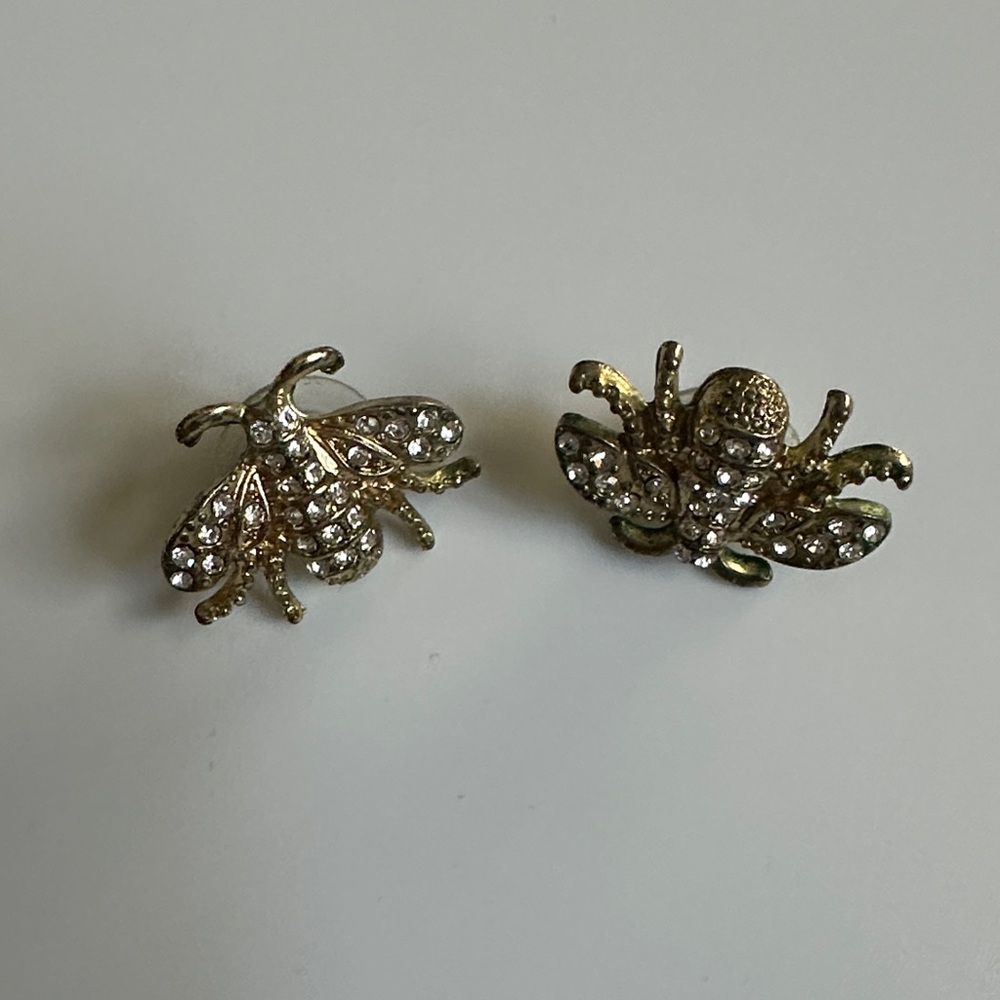 Gold and Diamond Bee Earrings Costume Jewelry